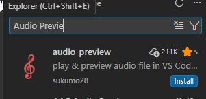VS Code 搜索并安装 Audio Preview 扩展